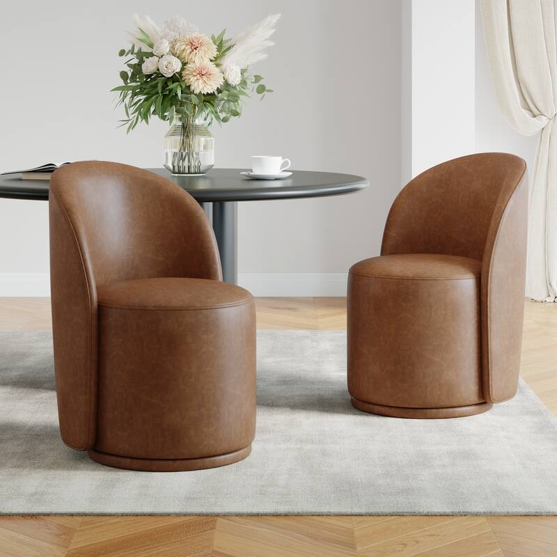 UIXE 2 Set Modern Upholstered Swivel Armless Side Dining Chairs - Brown/Leather