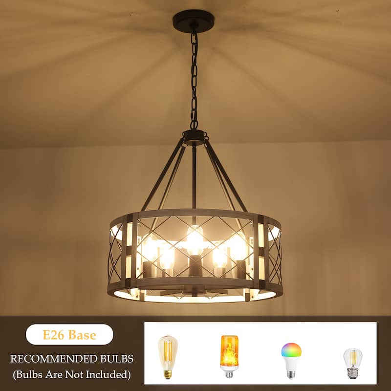 5-Light Rustic Drum Chandelier for Living Room Kitchen with No Bulbs Included