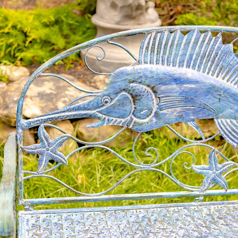 Coastal Swordfish Bench with Curved Seat - 50.39x19.29x39.37
