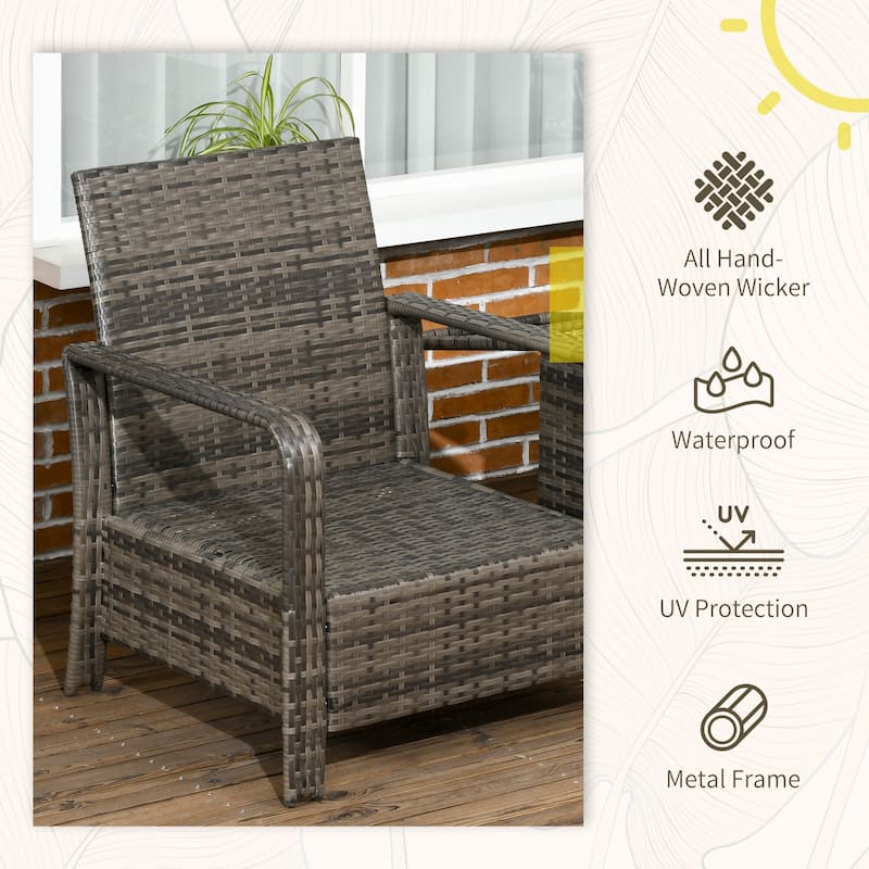 Outsunny 3 Piece PE Rattan Wicker Bistro Set with Cushions, Conversation Furniture Set for Backyard, Garden, Patio
