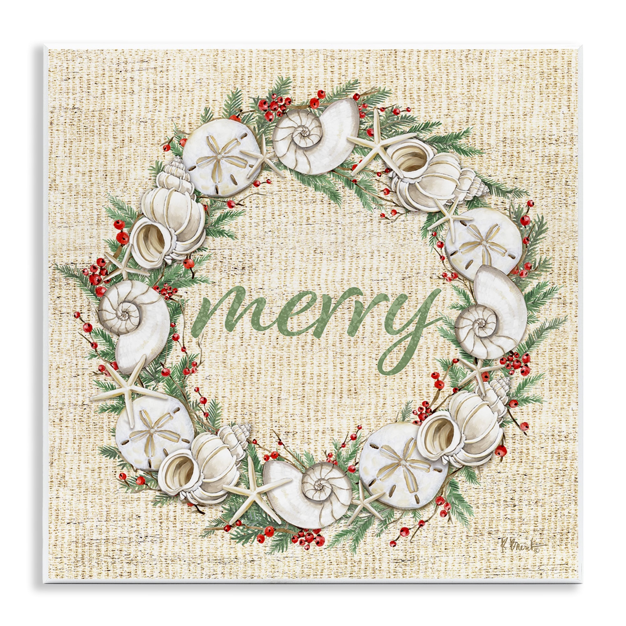Stupell Shells & Holly Merry Wall Plaque Art Design By Paul Brent