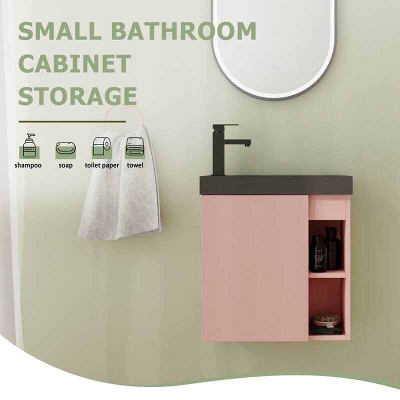 20" Floating Bathroom Vanity with Sink, Mini Wall Mounted Bathroom Vanity with Soft Close Door