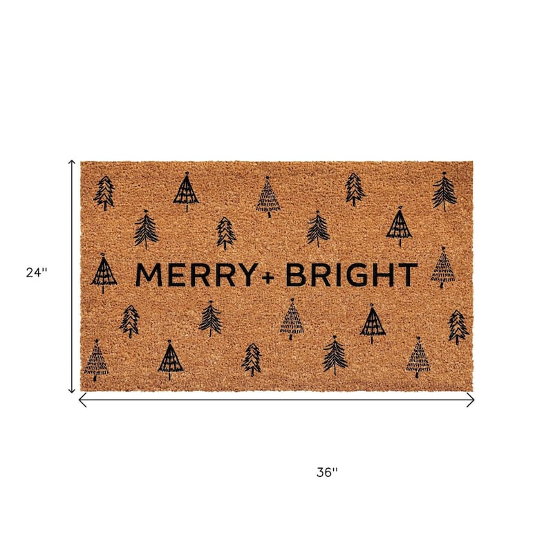 HomeRoots 24" X 36" Brown And Black Christmas Trees Merry and Bright Outdoor Coir Door Mat - 24.00' X '36.00