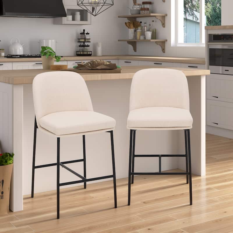 25" Counter Stools Set of 2 - Fabric Upholstered w/Metal Legs - Back Support For Kitchen & Bar