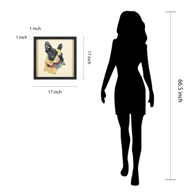 Empire Art "Boston Terrier Closeup" Alex Zeng's dimensional collage, under glass & a black shadow box frame