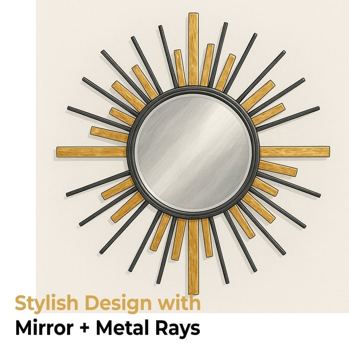 Gold Sunburst Round Mirror Wall Art Oversized Accent Decor 32"