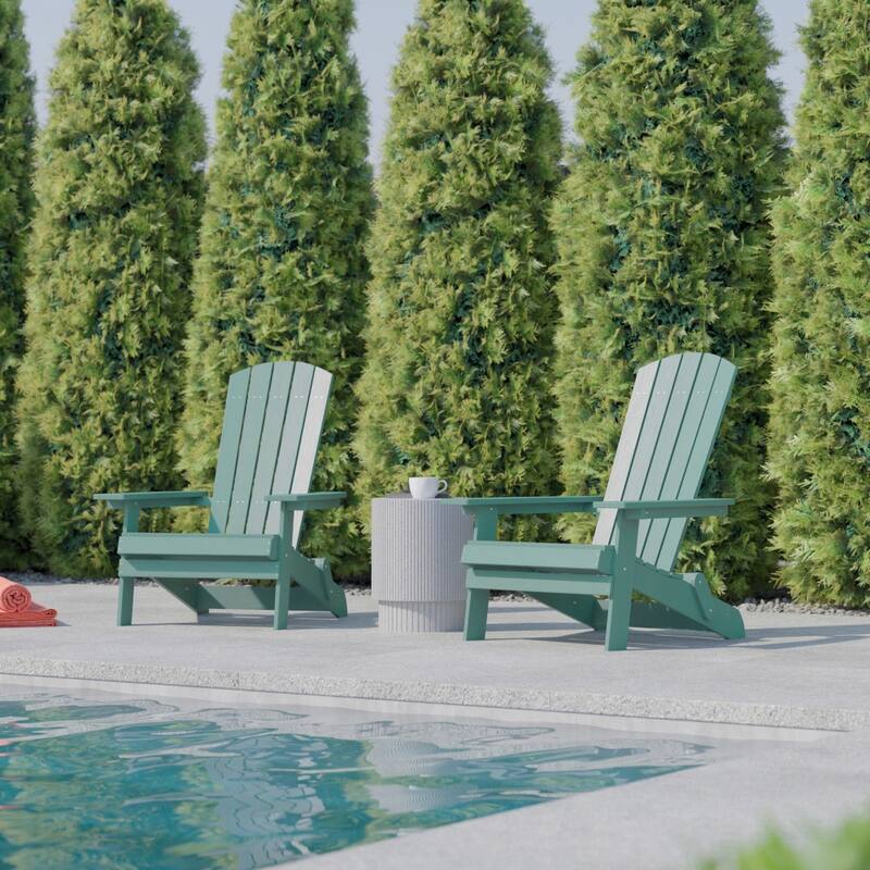 Set of 2 Poly Resin Folding Adirondack Chair-Indoor/Outdoor Patio Chair