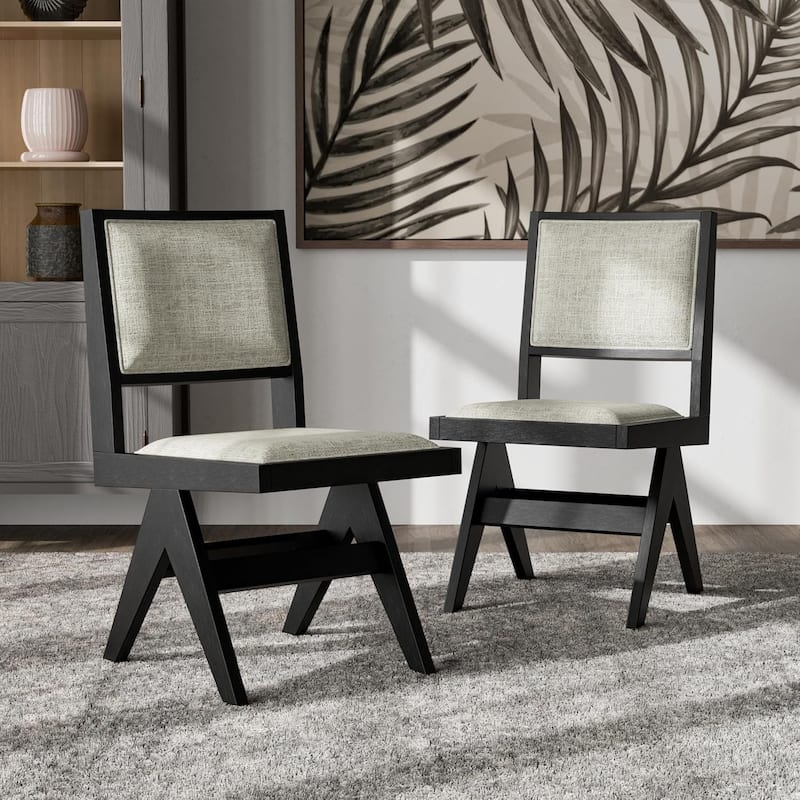 Contemporary Black Finish Upholstered Side Chairs Set