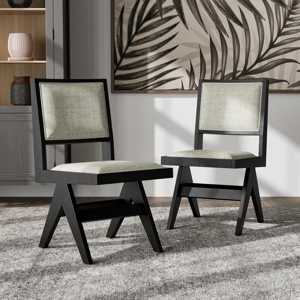 Contemporary Black Finish Upholstered Side Chairs Set