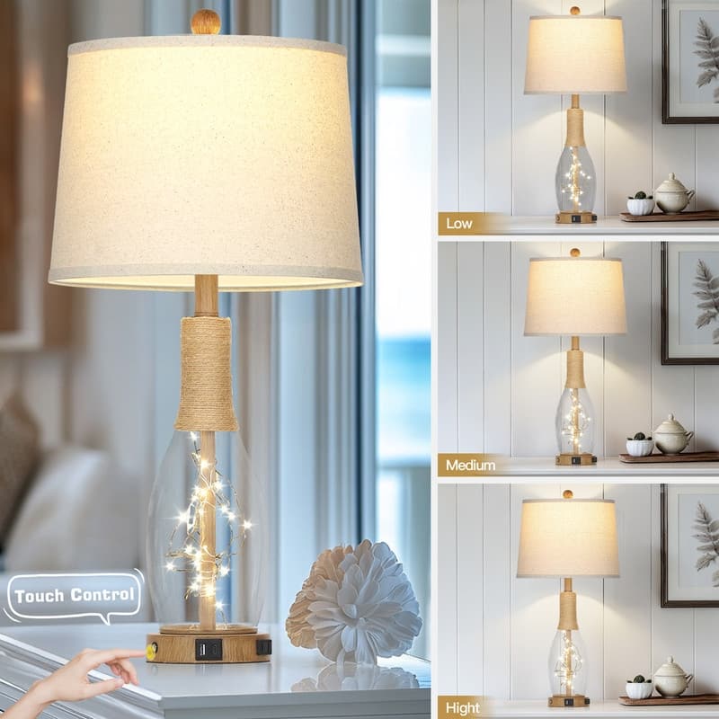 Set of 2, 30-Inch Table Lamps with USB & Type-C Ports, AC Outlet, and Touch Control - 12.5'' x 12.5'' x 28''