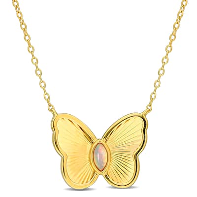 Miadora 1/10ct TGW Ethiopian Blue Opal Butterfly Necklace in Yellow Silver-17in