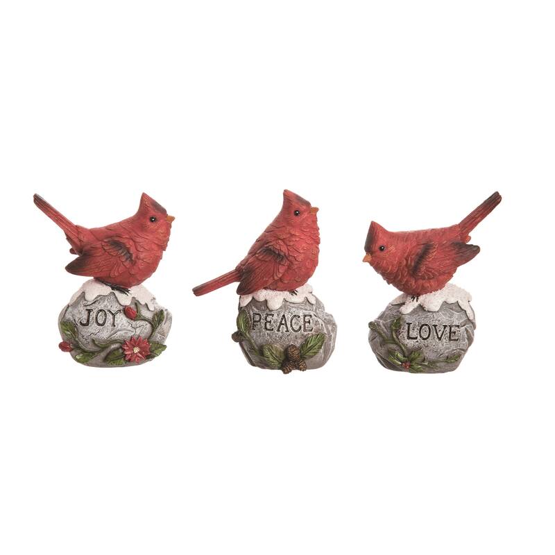 Transpac Resin Snowy Sentiment Cardinal Figurine Set of 3 Christmas Home Decorations