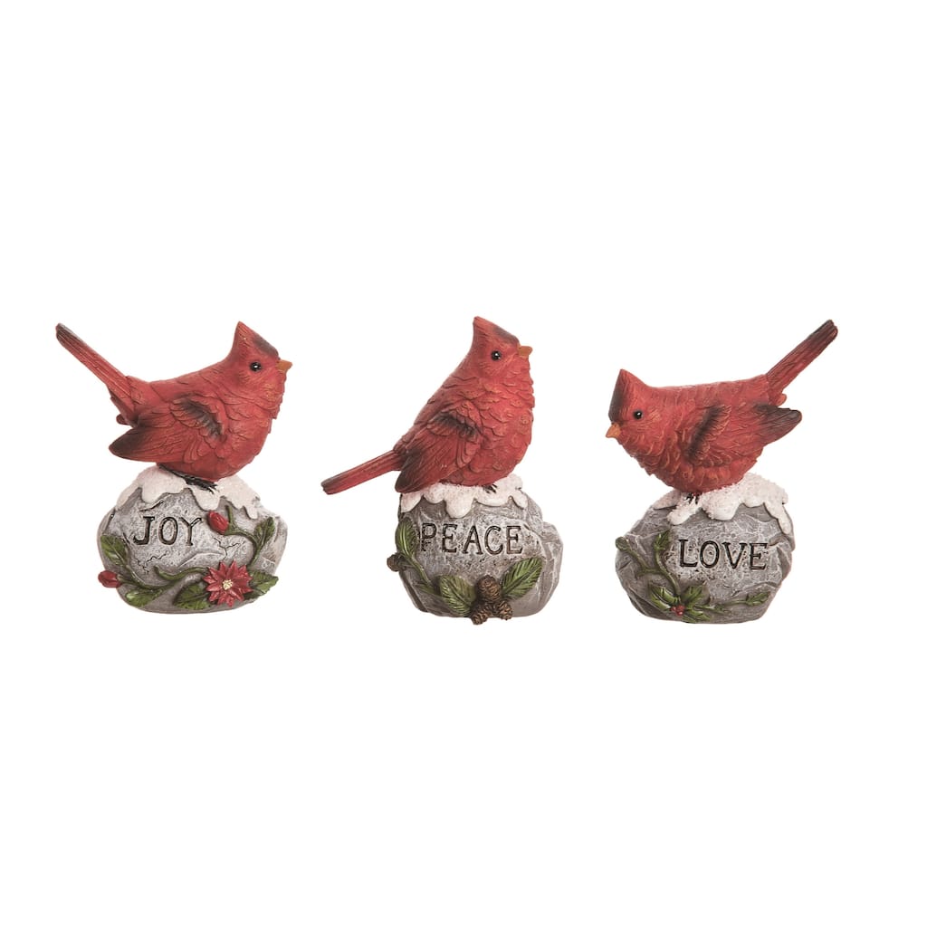Transpac Resin Snowy Sentiment Cardinal Figurine Set of 3 Christmas Home Decorations