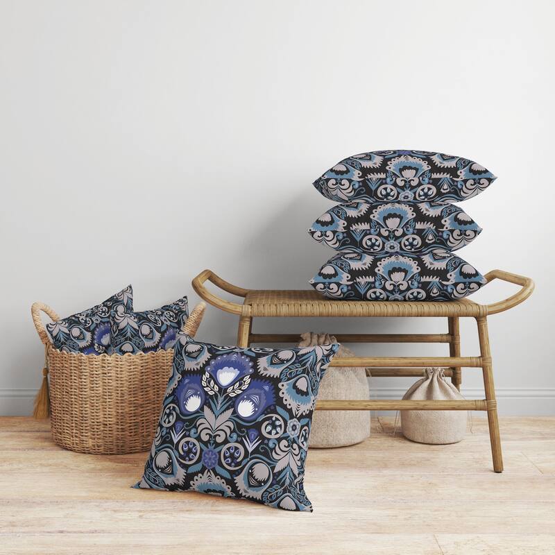 Whimsical Cat Eye Faux Suede Reversible Throw Pillow Black and Blue