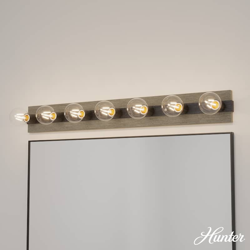 Hunter Donelson Vanity Wall Light - Rustic, Farmhouse - Damp Rated! - 36" - 7 Light - Brushed Iron-Barnwood