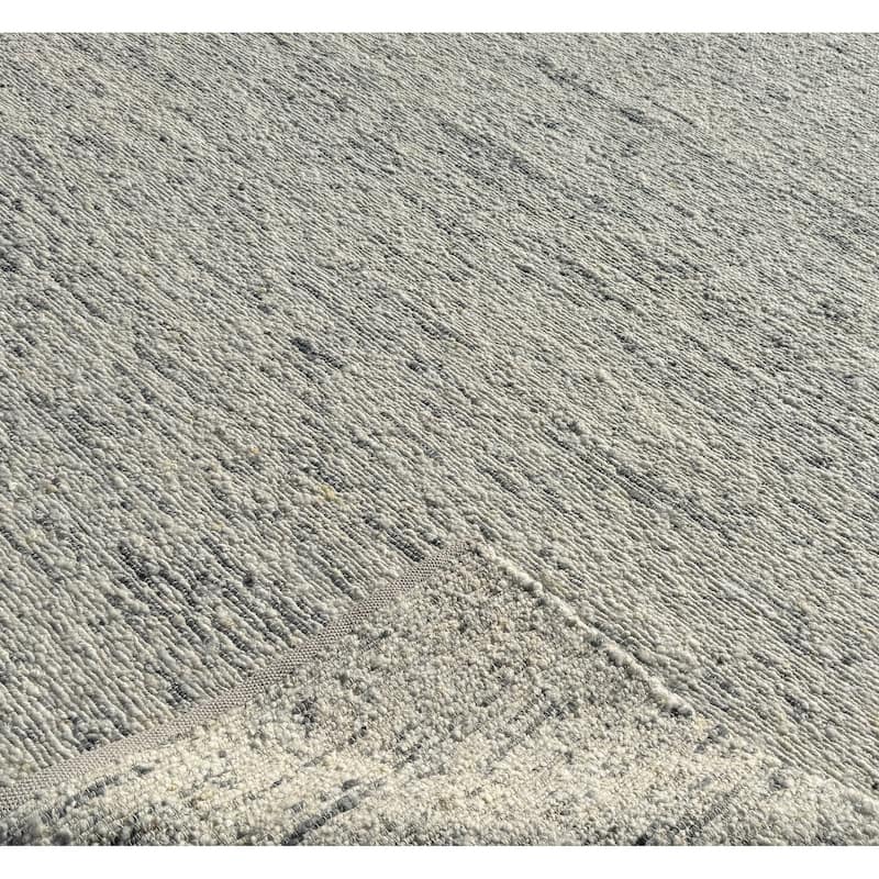 Ivory Blue Wool Handmade Modern Minimal Flatweave Area Rug - 8' x 10'