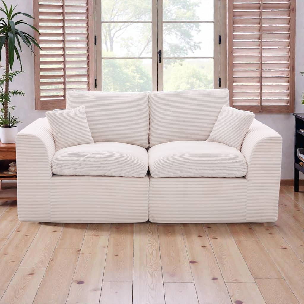 Modular Cloud Sectional Sofa, Comfy 2-Seater Corduroy Couch with Removable Covers