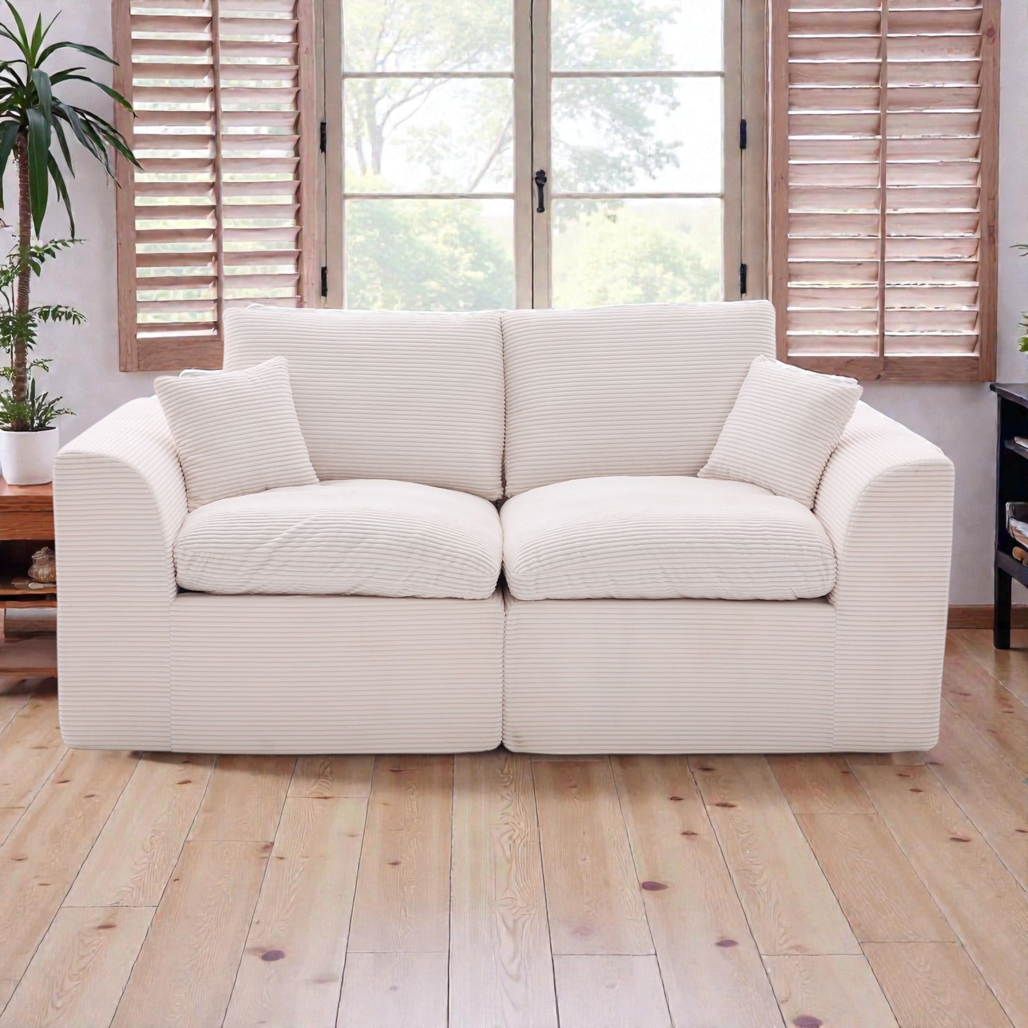 Modular Cloud Sectional Sofa, Comfy 2-Seater Corduroy Couch with Removable Covers