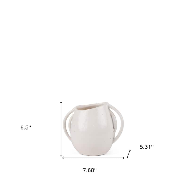 7" Cream Speckle Ceramic Amphora Table Vase - 7.68