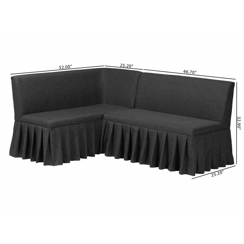 Bryna 2-Piece Fabric Upholstered Dining Nook Bench Set - Corner Kitchen Seating with Skirted Base, L-Shaped Nook, Beige