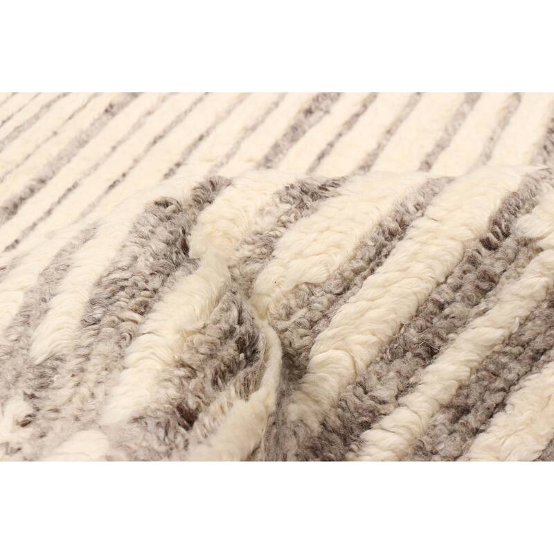 ECARPETGALLERY Hand-knotted Tangier Cream, Grey Wool Rug - 5'1 x 8'0