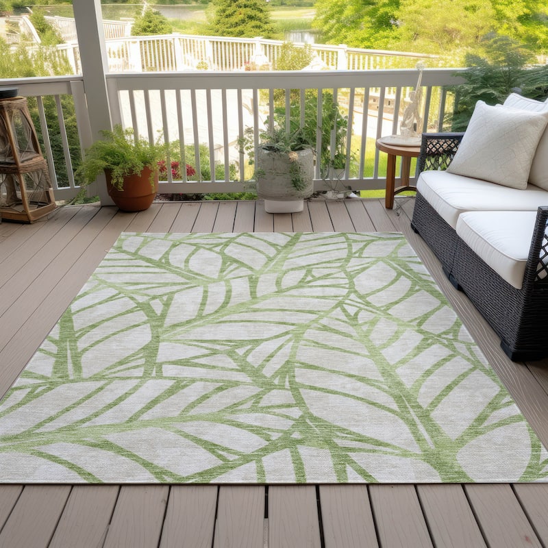 Machine Washable Indoor/ Outdoor Chantille Modern Palm Rug - Aloe - 9' x 12'