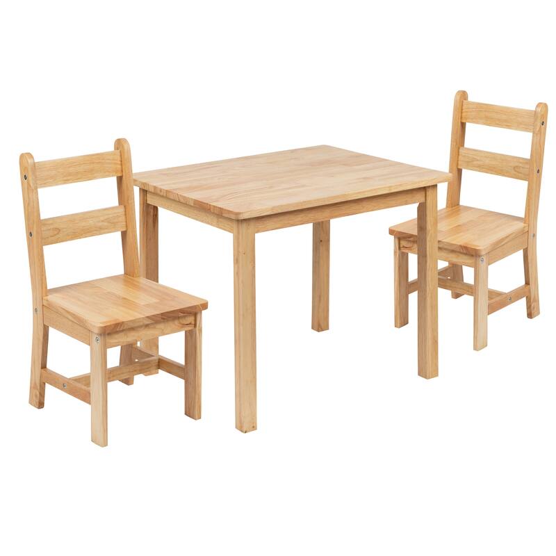 Kids 3 Piece Solid Hardwood Table and Chair Set for Playroom, Kitchen