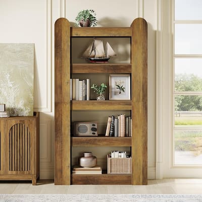 70.86-Inch Brown MDF Freestanding Bookshelf, 5-Tier Tall Farmhouse Bookcase