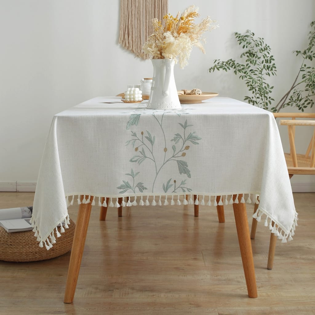 High Quality Washable Rectangle Cotton linen tablecloths, Wrinkle Resistant Washable Dining Room Table linen for Rectangle Table