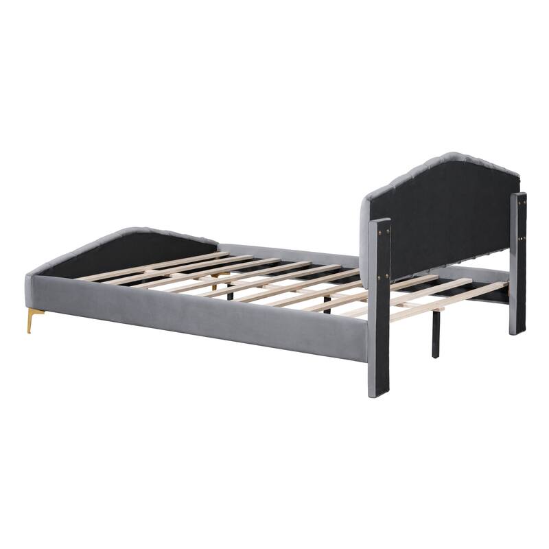 Queen Size Velvet Platform Bed with Thick Fabric