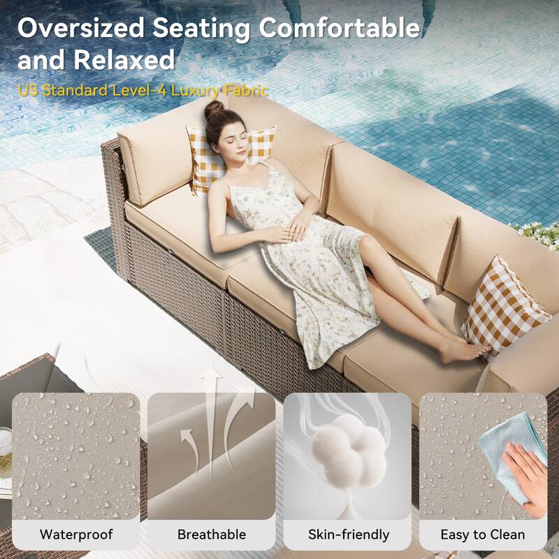 AOXUN Wicker Rattan Outdoor Sectional Sofa Set with Coffee Table