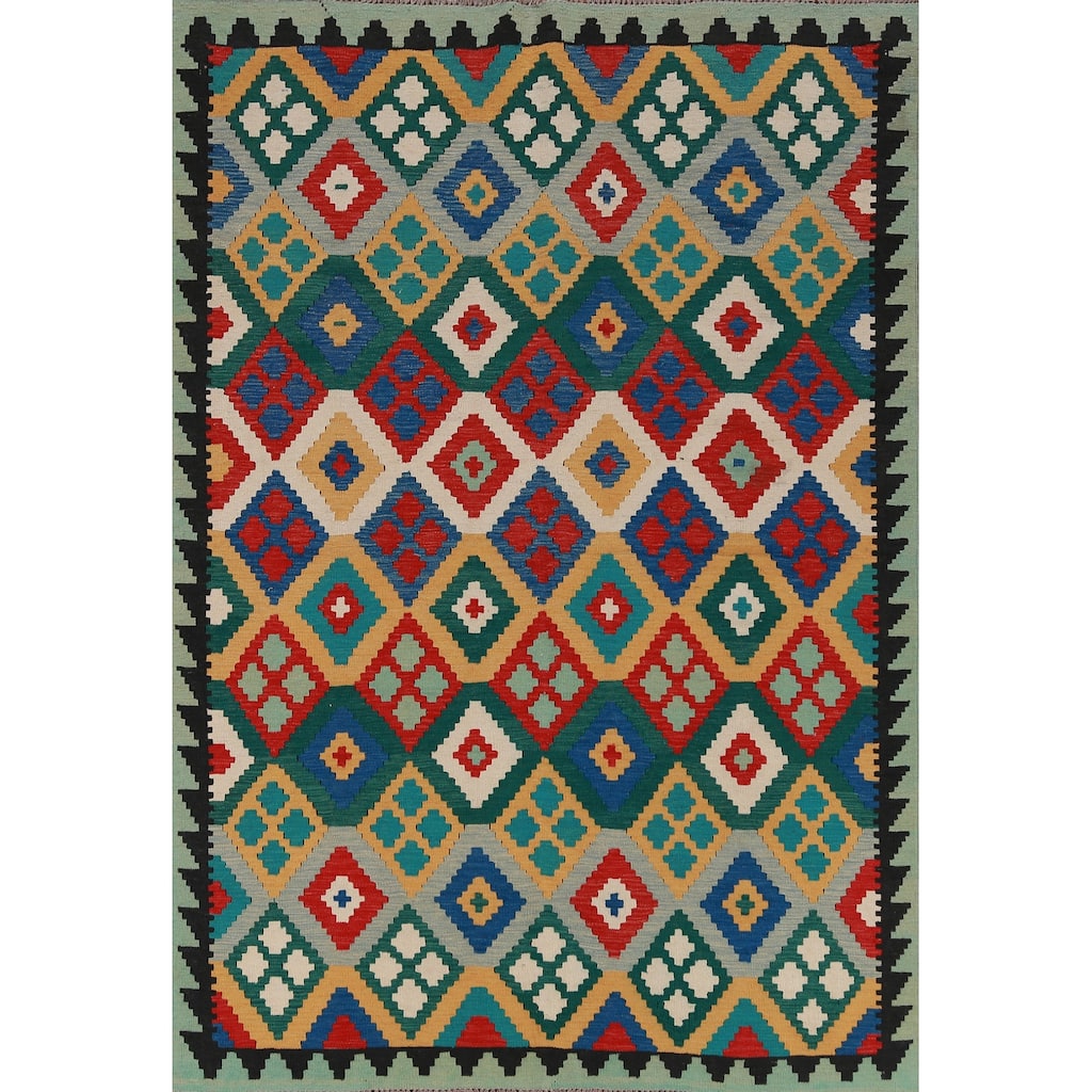 Hand Woven Oriental 100% Wool Carpet Southwestern All-Over Multi-Colored Kilim Area Rug - 7' 11'' X 5' 6''