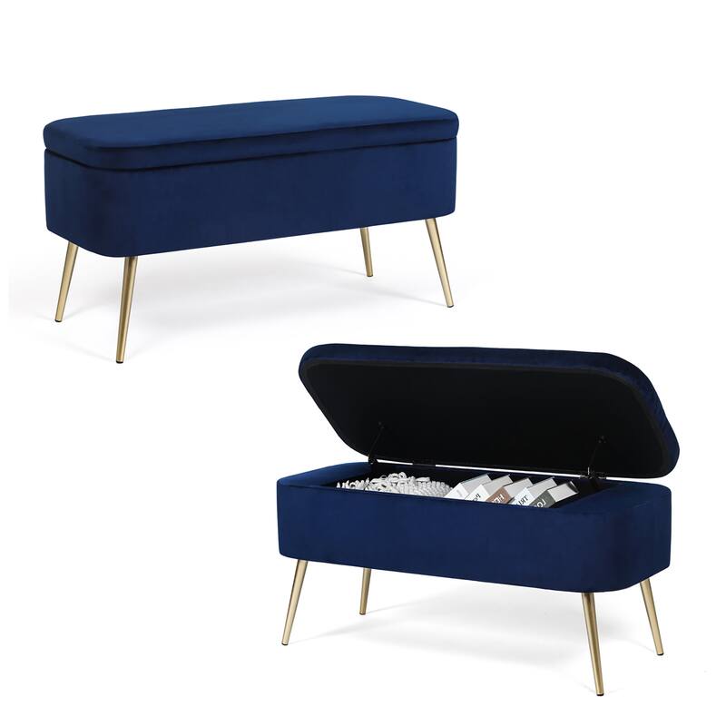 Adeco Velvet Storage Ottoman Footrest Lift Top Storage Ottoman Bench