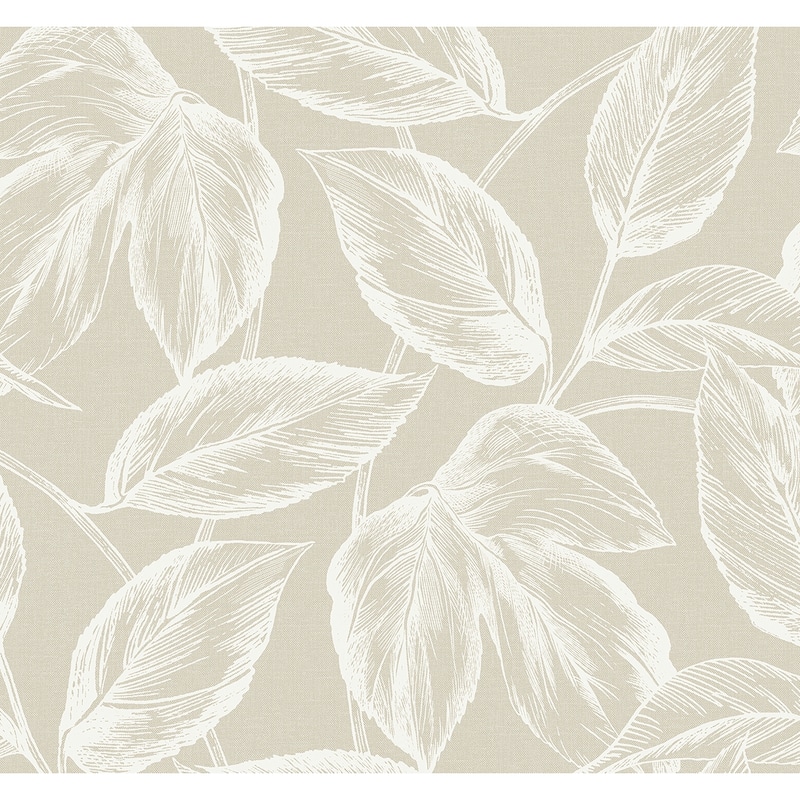 Seabrook Designs Beckett Sketched Leaves Unpasted Wallpaper - 27 in W x 27 ft. L - Oat