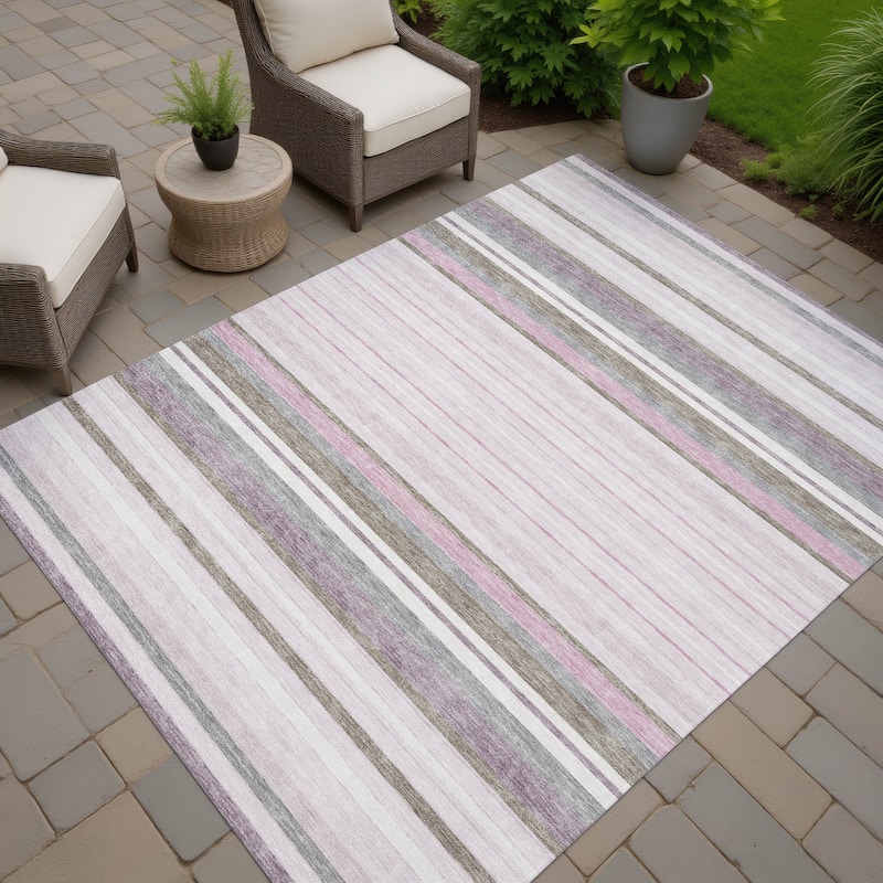 Machine Washable Indoor/ Outdoor Modern Stripes Chantille Rug - Blush - 9' x 12'