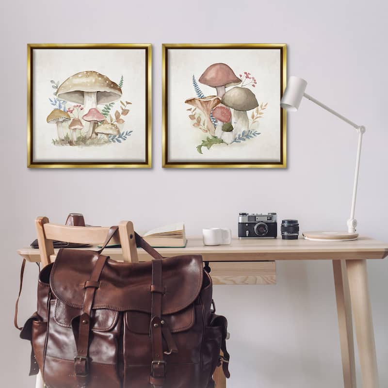 Stupell Pastel Blooming Mushrooms Framed Floater Canvas Wall Art Design By Mollie B. (Set of 2)