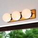 preview thumbnail 1 of 11, Parkview 3-Light 24 in. W Bathroom Vanity Lighting Fixture Frosted Opal Glass Globe Shade Dimmable LED Compatible Full Backplate 24-in W x 5.5-in H x 6.25-in D - Satin Brass