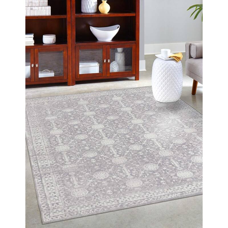 Transitional Rine Collection Area Rug - 7'6" Square - Gray