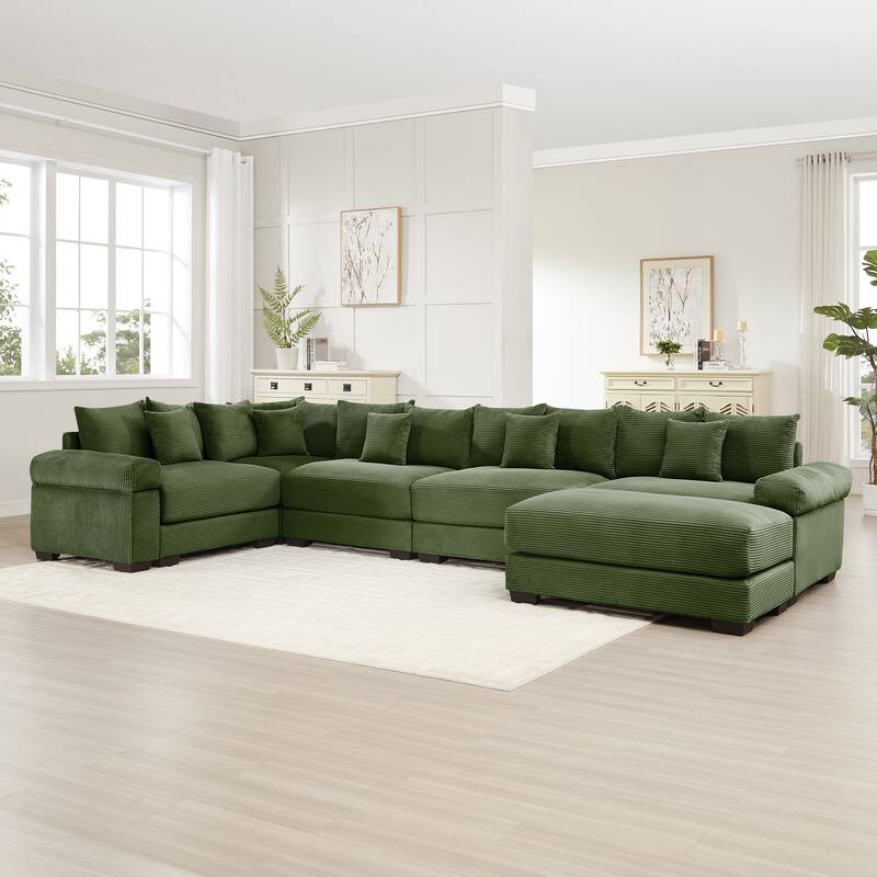 5-Seat Convertible Cloud Corduroy Modular Sofa with 16 Throw Pillows