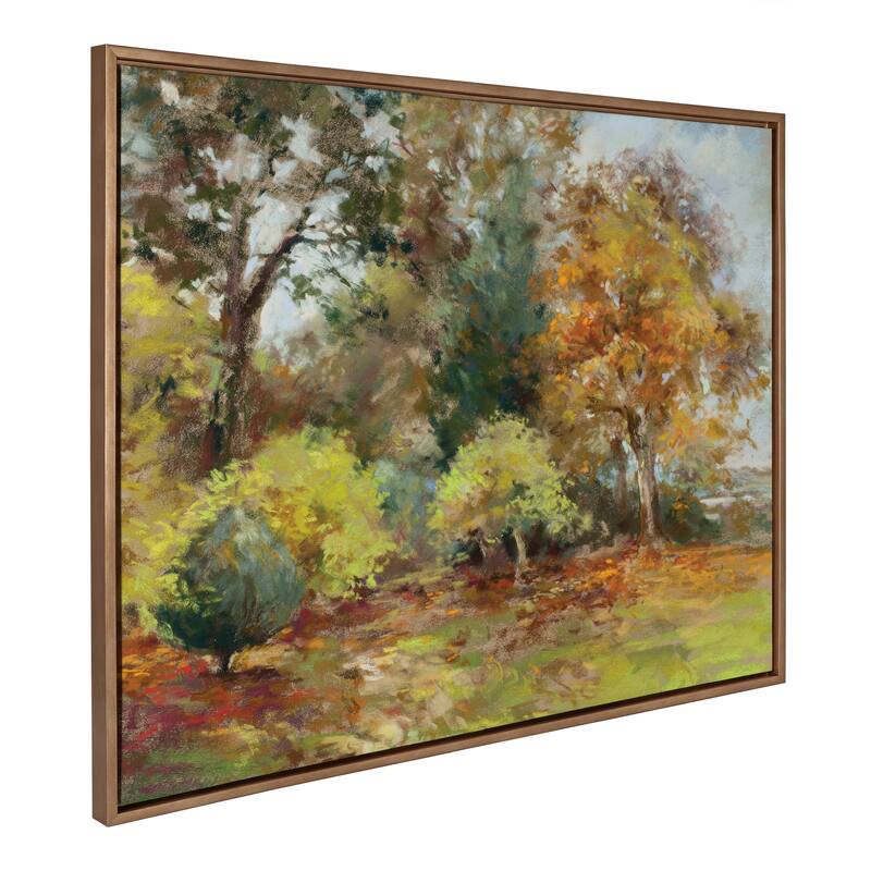 Kate and Laurel Sylvie Leaves Fall Framed Canvas by Nel Whatmore - 28x38