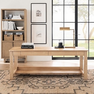 Farmhouse Executive Writing Desk with Shelf, Home Office Computer Desk ...