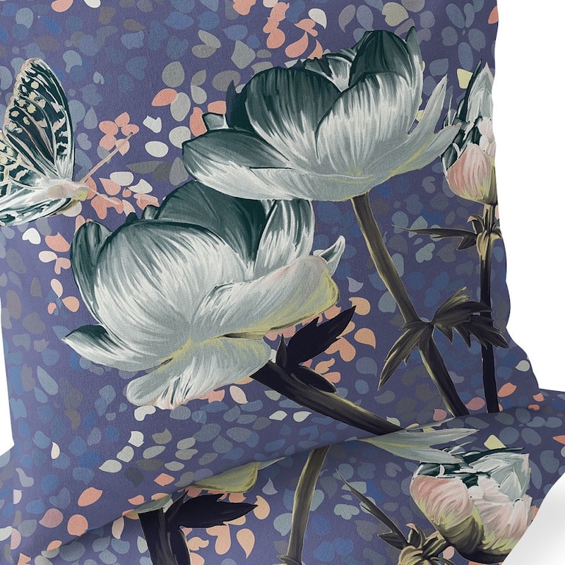 HomeRoots Set of Two 16" X 16" Green and Pink Butterfly Blown Seam Floral Indoor Outdoor Throw Pillow - 16.00' X '16.00' X '5.00