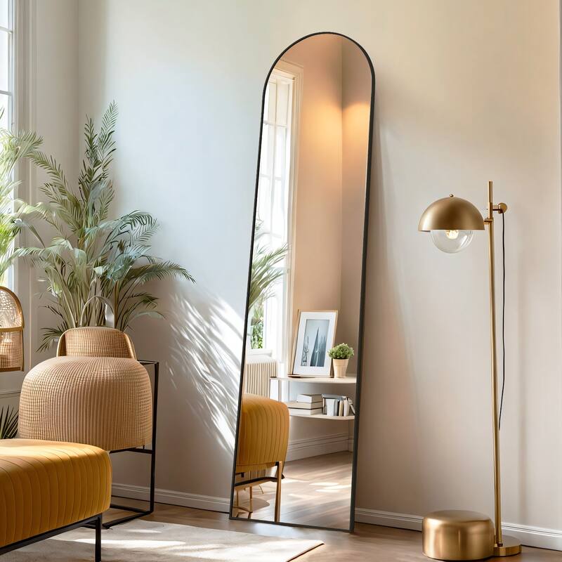 Full Length Mirror with Stand, Floor Mirror with Aluminum Alloy Frame for Bedroom, Standing Full Body Mirror for Wall, Cloakroom - 16x59 - Black