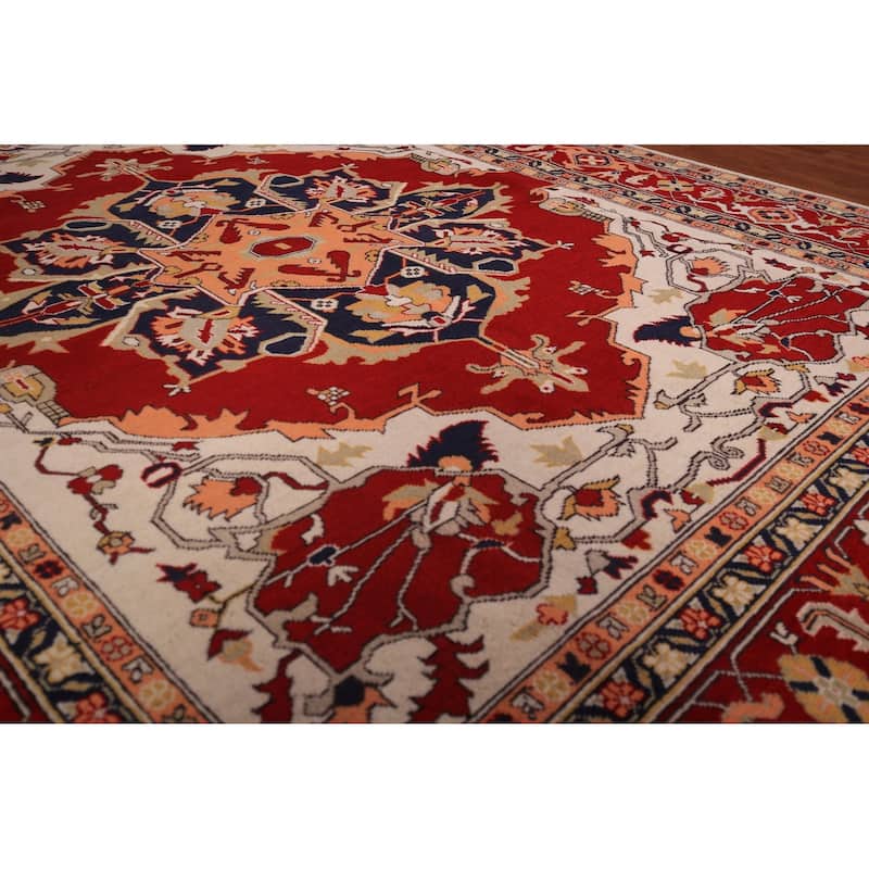 Geometric Red Heriz Oriental Area Rug Hand-Knotted Wool Carpet - 8'0" x 9'8"