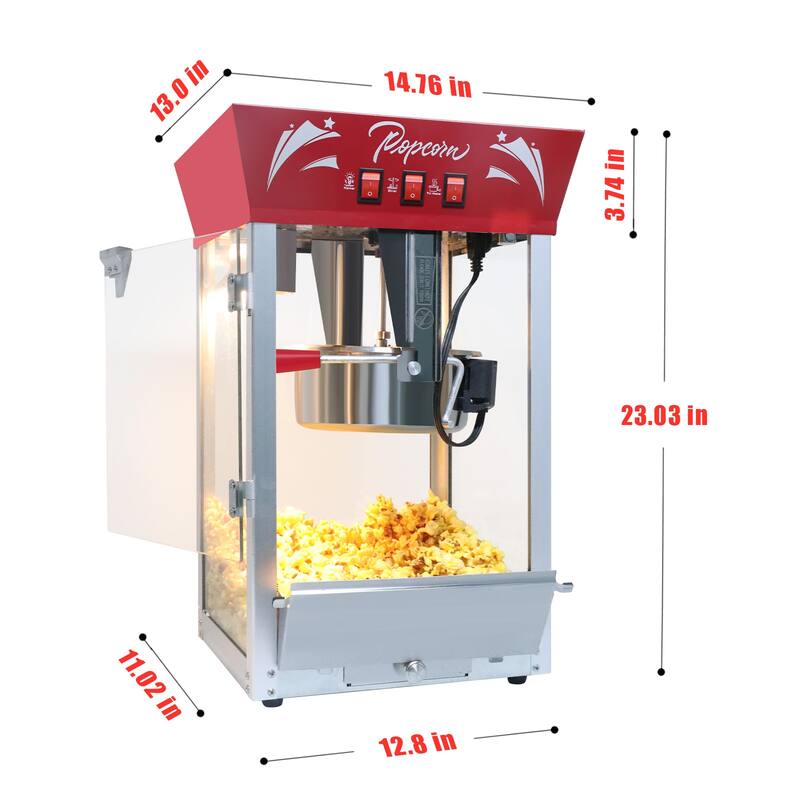 Commercial Popcorn MAKER Machine, 12 Ounce Kettle Stainless Steel Popcorn Maker with Tempered Glass, Warming Deck