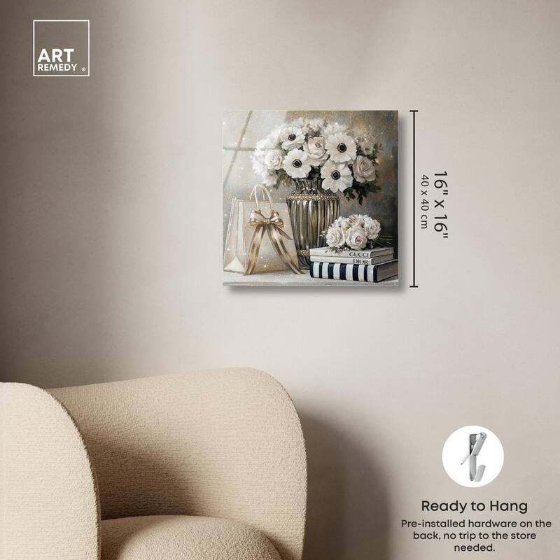 Elegant Flowers Books Neutral Acrylic by Art Remedy, Ready to Hang