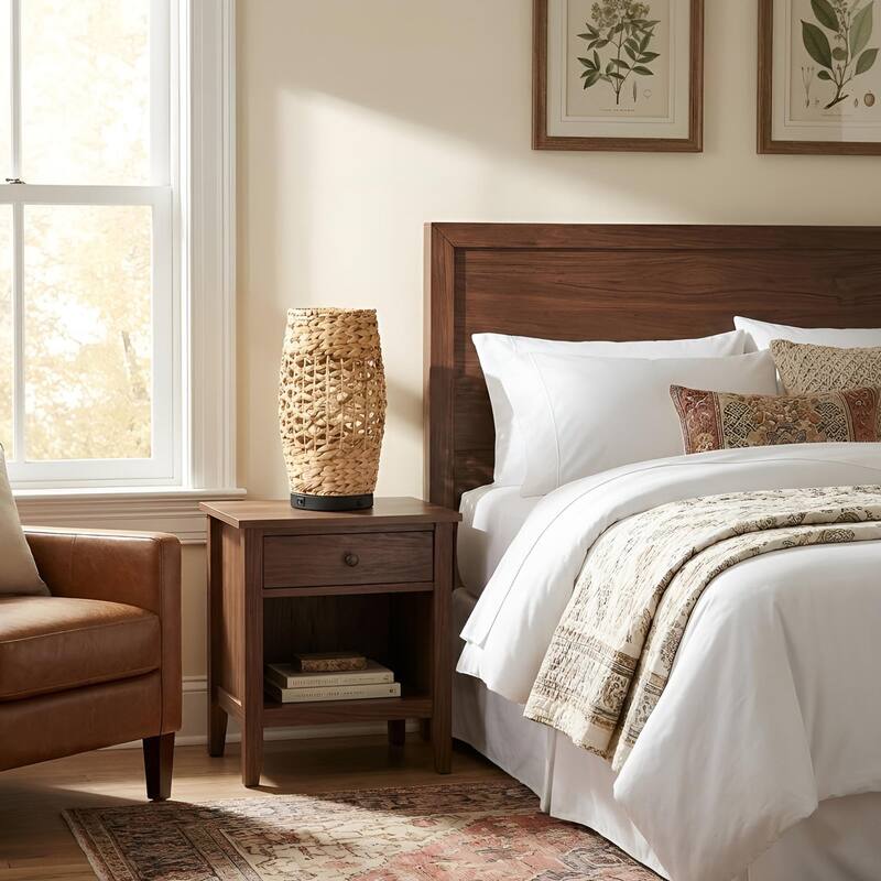 Acroma Rattan Decorative Table Lamp with Black Metal Base