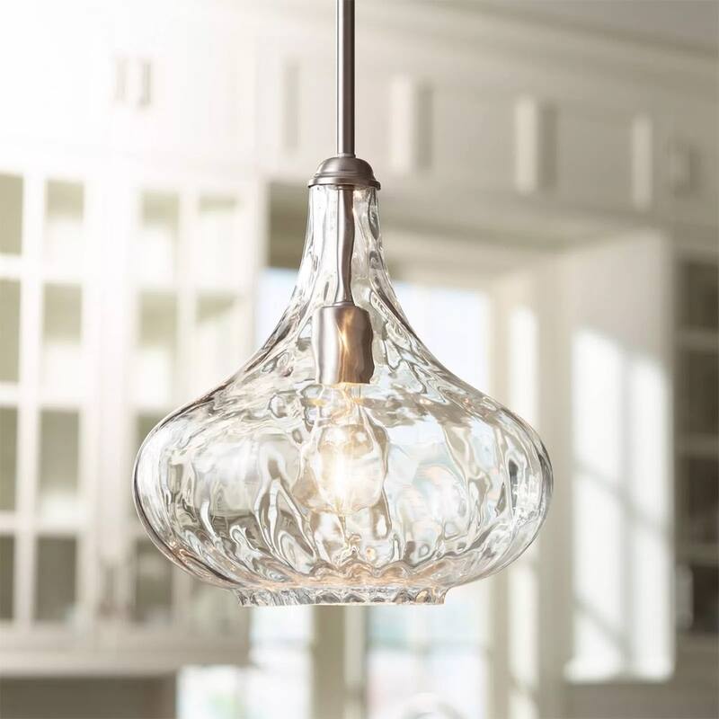 Brushed Nickel Mini Pendant Light 11" Wide Modern Textured Glass - 11" x 12"