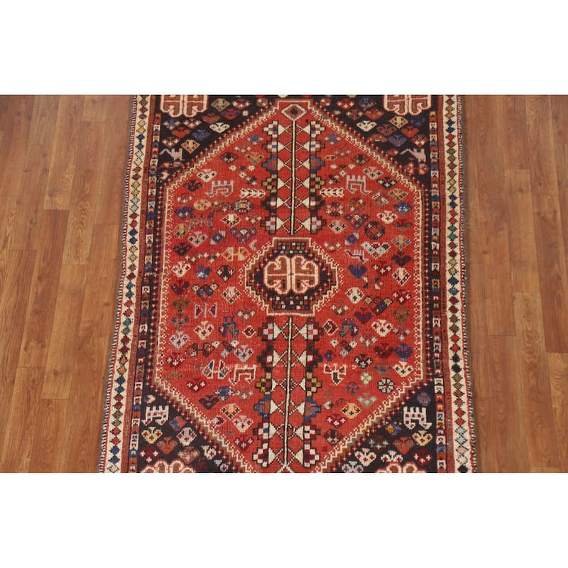 Qashqai Persian Vintage Area Rug Hand-Knotted Tribal Wool Carpet - 3'7"x 5'4"