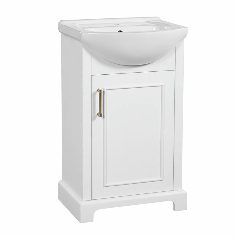 20-inch Bathroom Vanity with Ceramic Sink, Freestanding Vanity Set with Soft-Closing Door & Bulged Ceramic Basin